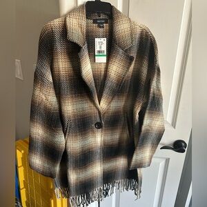 Karen Kane Women's Plaid Fringe Jacket - Brown
